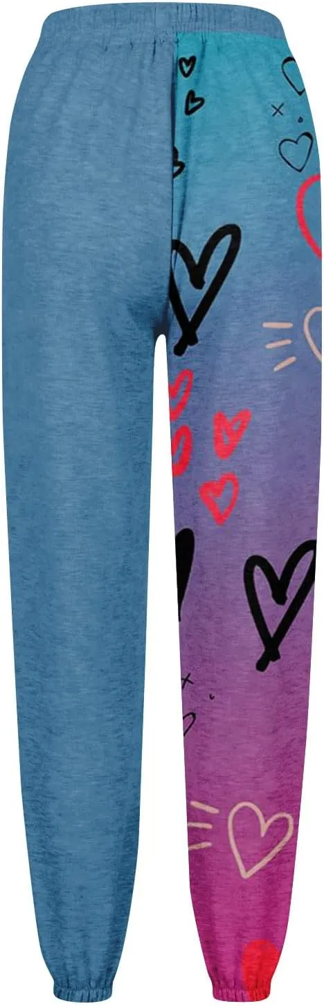 WomenS Casual Baggy Fleece Sweatpants High Waisted Joggers Jogger Heart Print Active High Waisted Sweat Pants