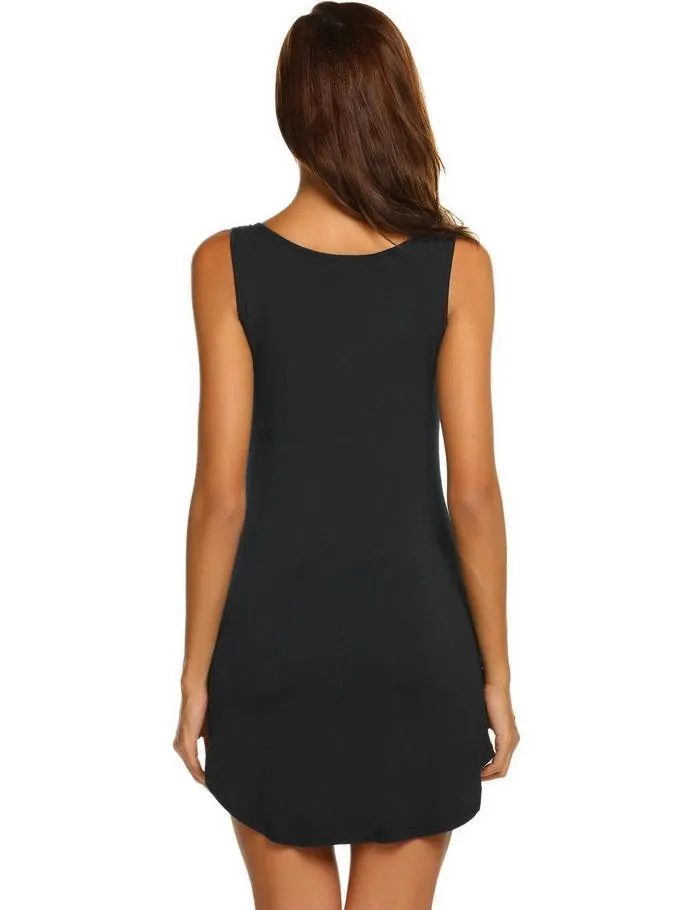 Women's Casual Cotton V-Neck Sleeveless Nightgown