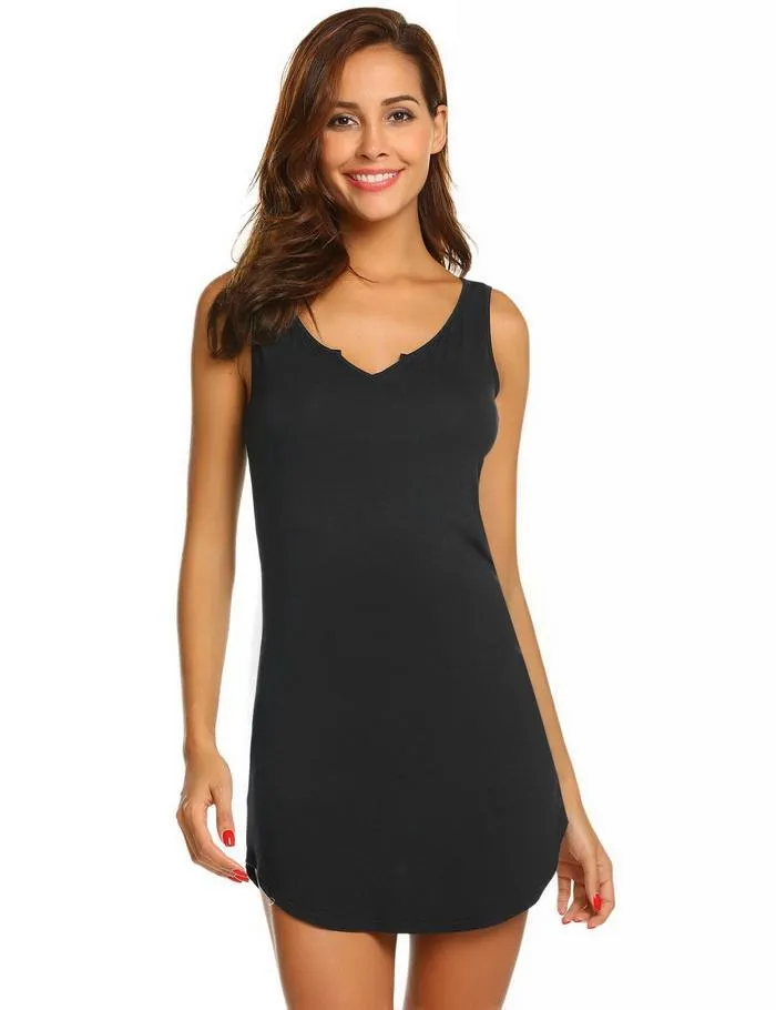 Women's Casual Cotton V-Neck Sleeveless Nightgown