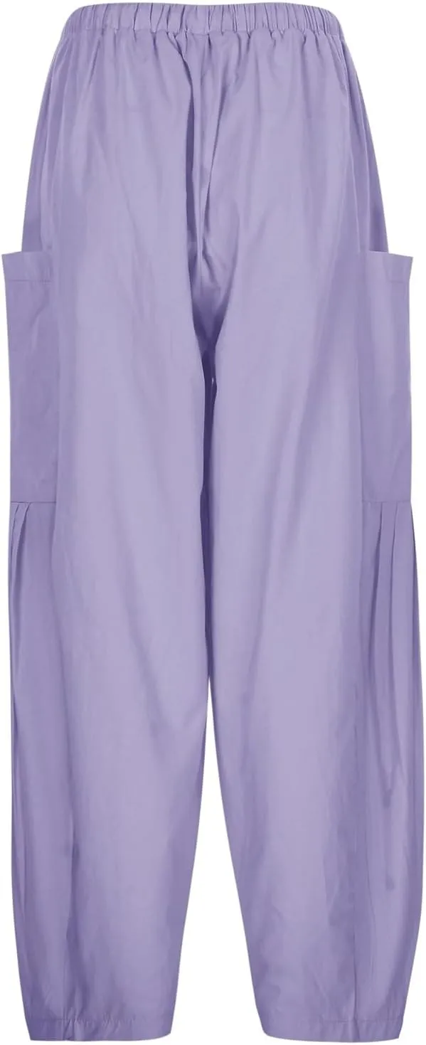 Womens Casual Drawstring Elastic Waist Comfy Cotton Linen Pants Summer Loose Ankle Length Slacks Beach with Pockets