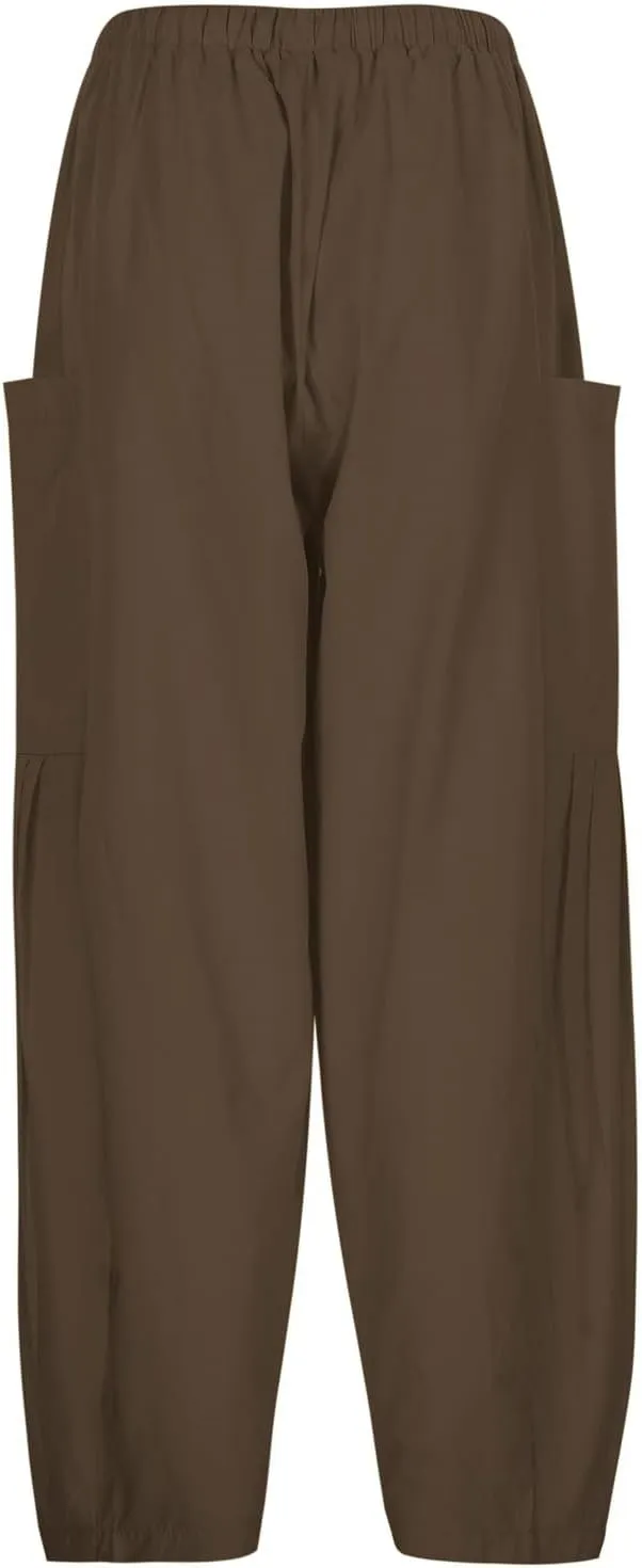 Womens Casual Drawstring Elastic Waist Comfy Cotton Linen Pants Summer Loose Ankle Length Slacks Beach with Pockets