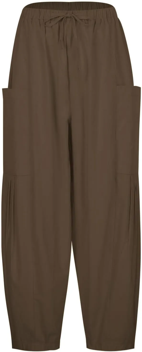 Womens Casual Drawstring Elastic Waist Comfy Cotton Linen Pants Summer Loose Ankle Length Slacks Beach with Pockets