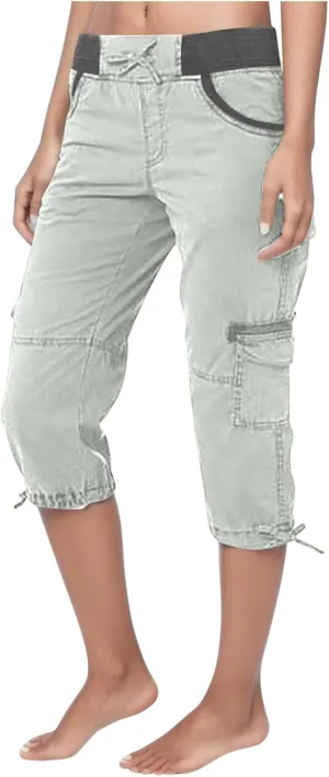 Women's Casual Hiking Cargo Pants High Waist Athletic Straight Leg Cargo Pants Trouser with Pockets Outdoor Plus Size