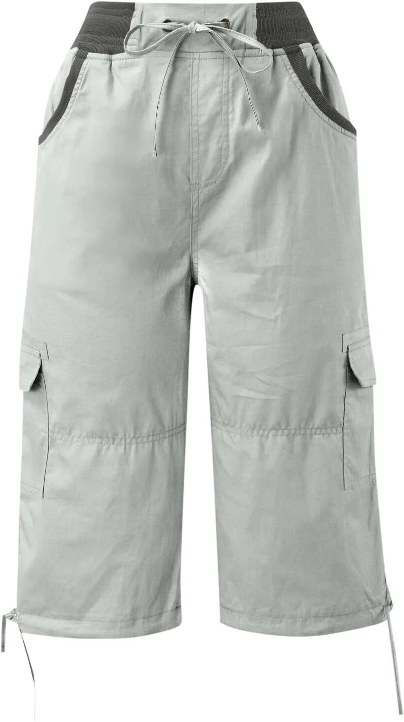 Women's Casual Hiking Cargo Pants High Waist Athletic Straight Leg Cargo Pants Trouser with Pockets Outdoor Plus Size