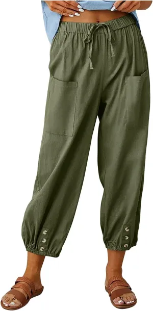 Women's Casual Pants & Capris Linen Pants Women Lounge Elastic Waist Pants Cute Wide Leg Trousers Summer Pants