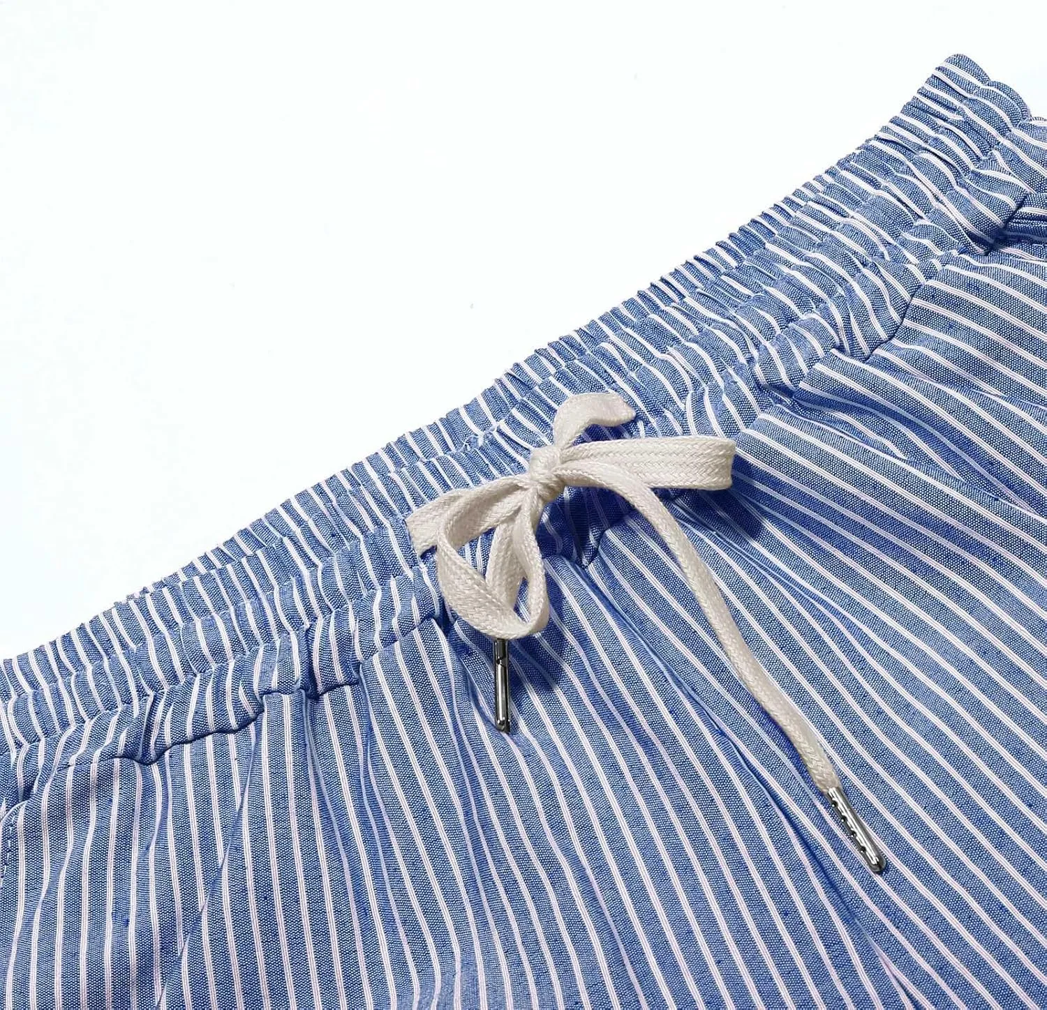 Women's Casual Pants Striped Side Button Elastic Waist Trendy Pants Straight Leg Baggy Trousers with Pocket