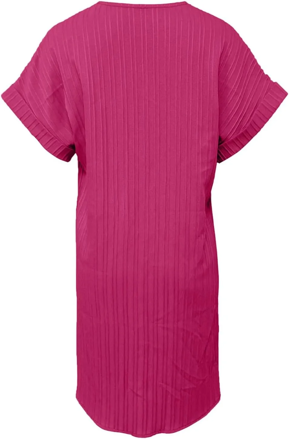 Womens Casual Shirt Dress Cap Sleeve Solid Color Button V Neck Shift Summer Dresses with Pockets
