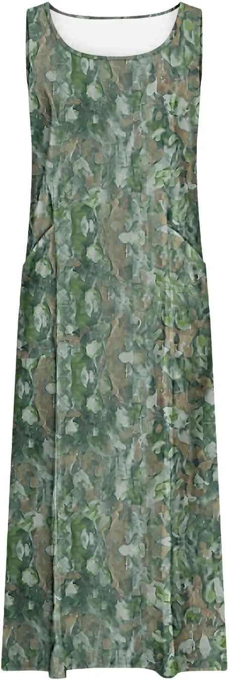 Women's Casual Summer Dresses 2024 Sleeveless Floral Dress Loose Fit Flowy Shift Dress Midi Dress