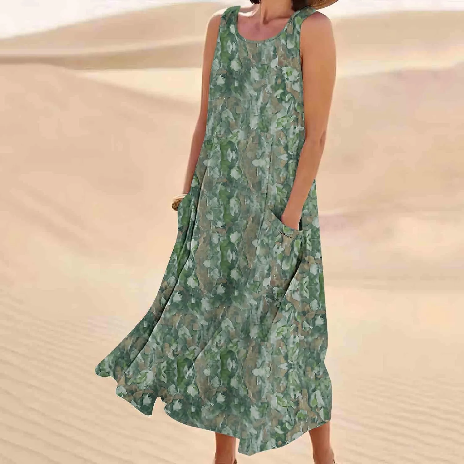 Women's Casual Summer Dresses 2024 Sleeveless Floral Dress Loose Fit Flowy Shift Dress Midi Dress
