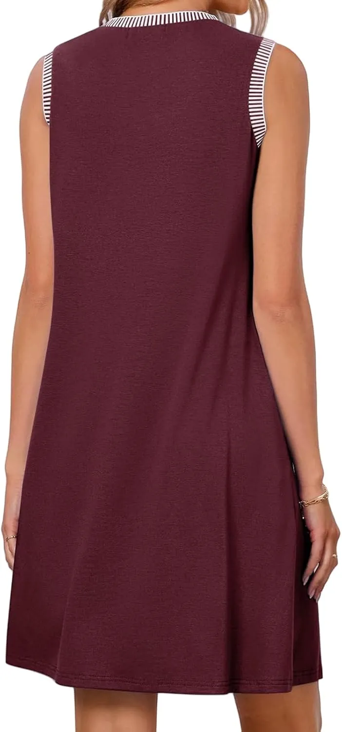 Womens Casual Summer Dresses Spring Sleeveless Crewneck Beach Sundress Loose Trendy Vacation Coverup Tank Mini Dress