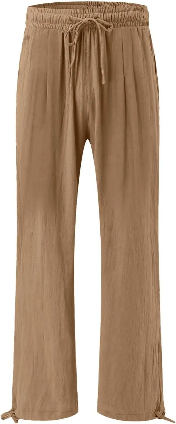 Womens Cotton and Linen Palazzo Pants 2025 Summer Casual Wide Leg Pants Fashion Loose Beach Trousers with Pocket