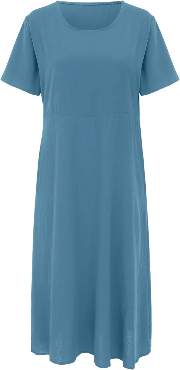 Womens Cotton Linen A-Line Maxi Beach Sundress Plus Size Solid Color Spring Dresses Travel Vacation 2025 Summer Outfits