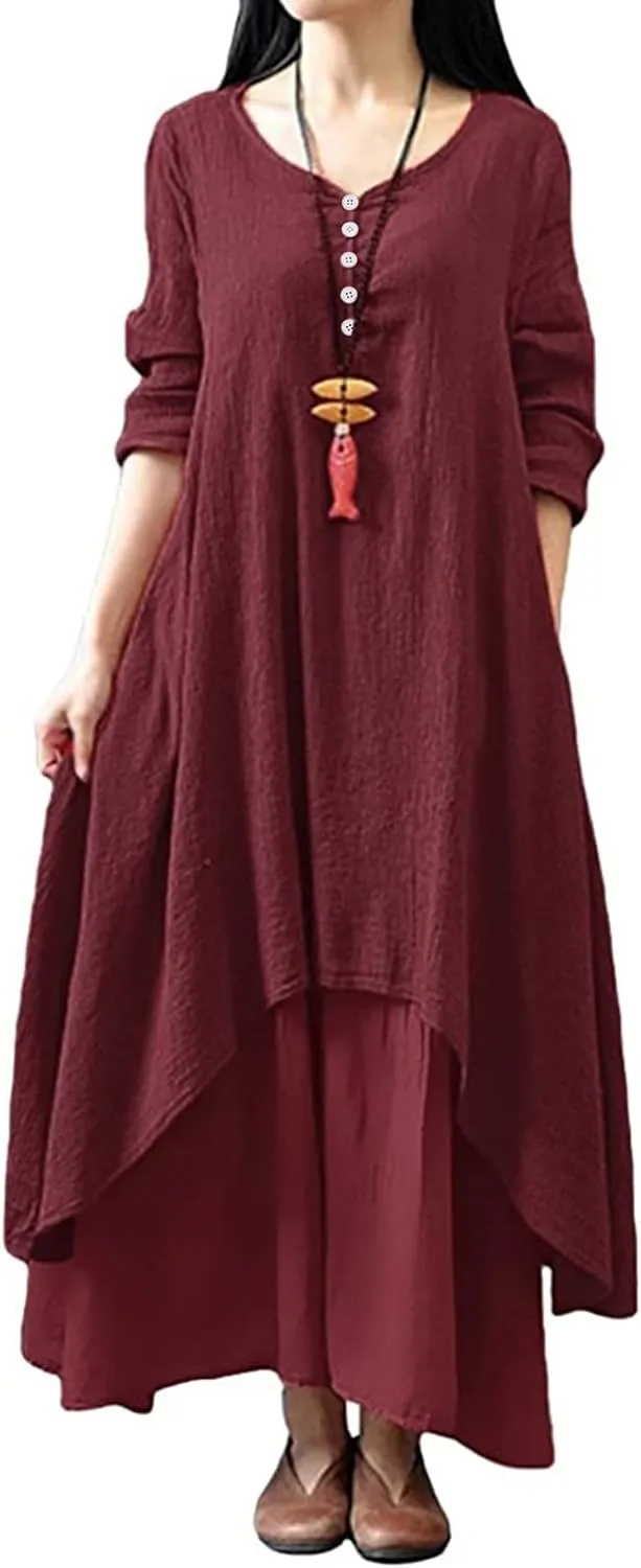 Women's Cotton Linen Dresses Irregular Hem Shirt Dress with Pockets Cotton Linen Dress Summer Midi Dresses