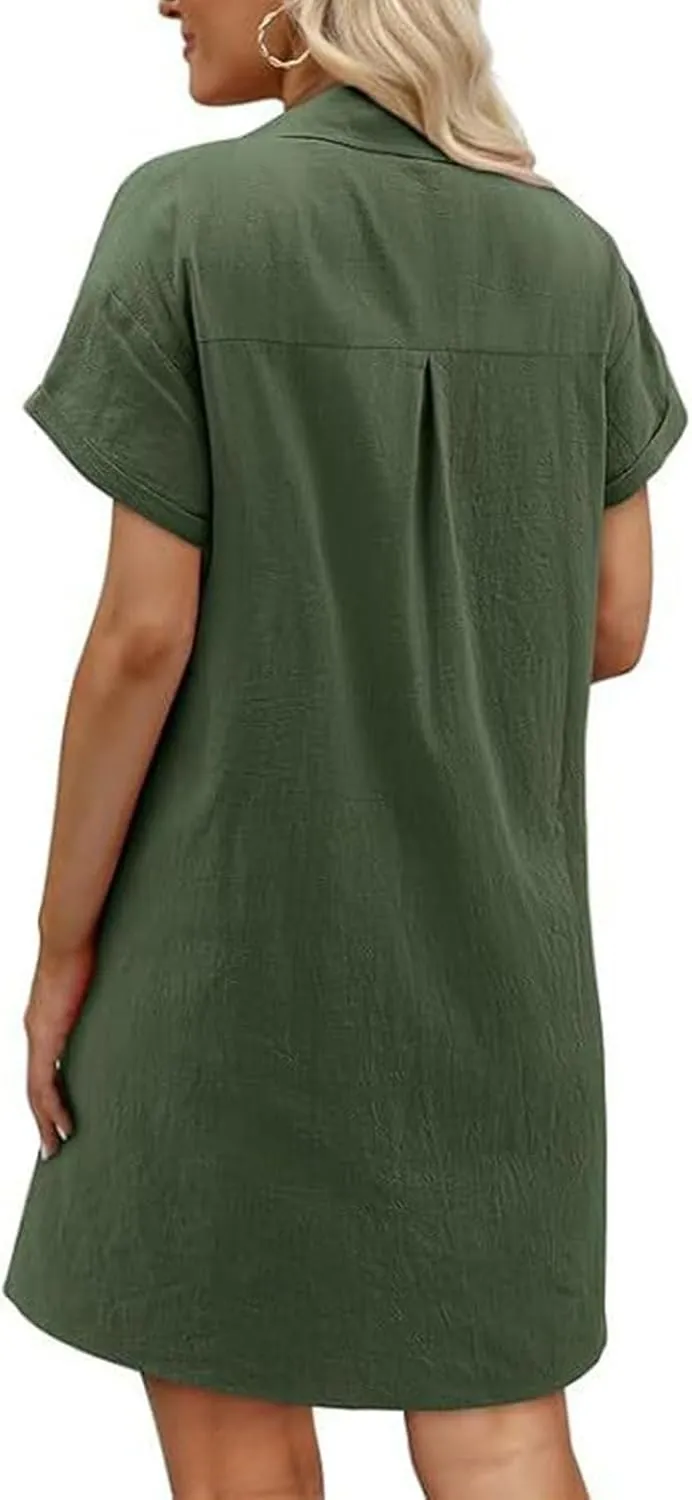 Womens Cotton Shirt Dress Summer 2025 Beach Swimsuit Coverup Button Down V Neck Midi Dresses