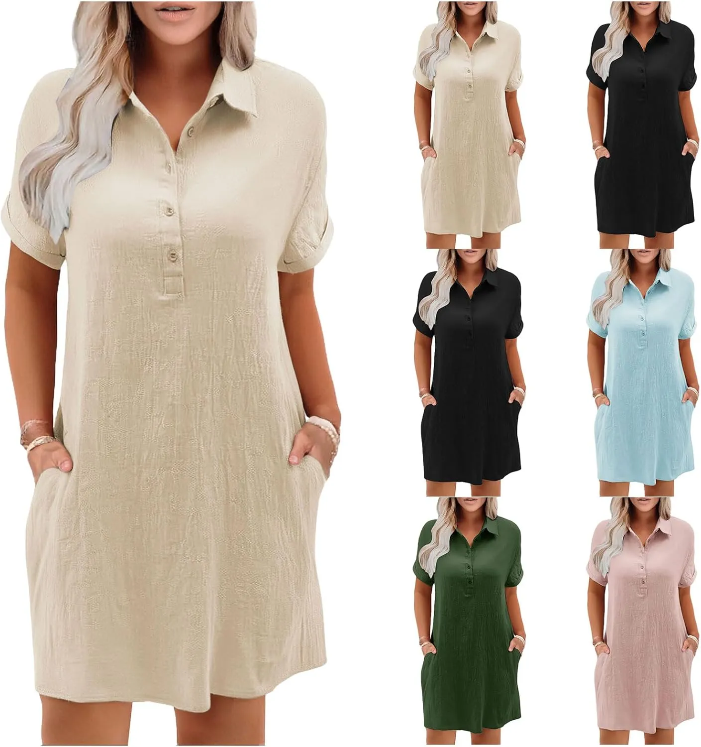 Womens Cotton Shirt Dress Summer 2025 Beach Swimsuit Coverup Button Down V Neck Midi Dresses
