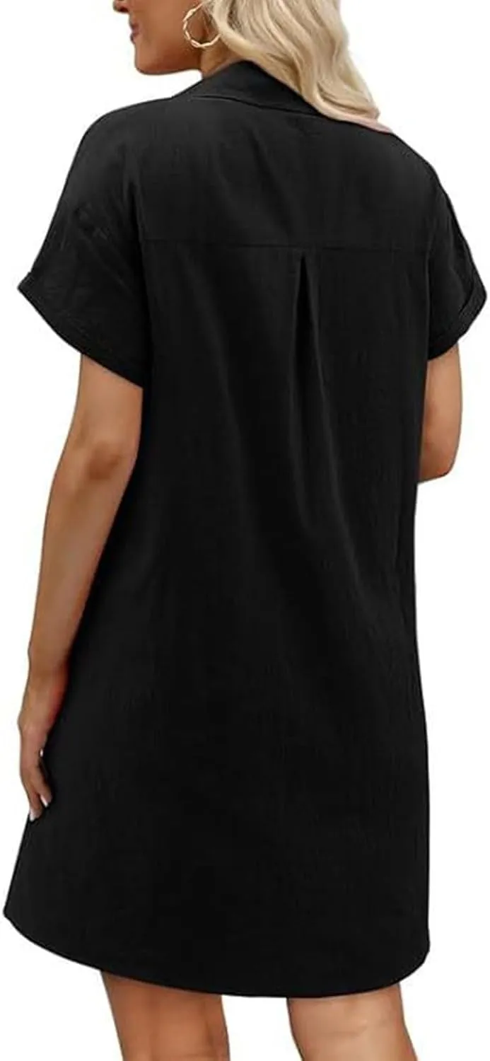 Womens Cotton Shirt Dress Summer 2025 Beach Swimsuit Coverup Button Down V Neck Midi Dresses