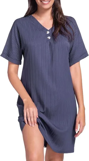 Womens Cotton Shirt Dress Summer Casual Short Sleeve Button Down Beach Cover Up Shirts with Pockets