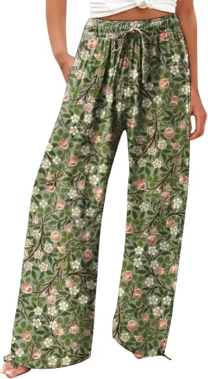 Womens Elastic High Waisted Pants Womens Cotton Casual Loose Pants Comfy Work Pants with Pockets Elastic High Waist