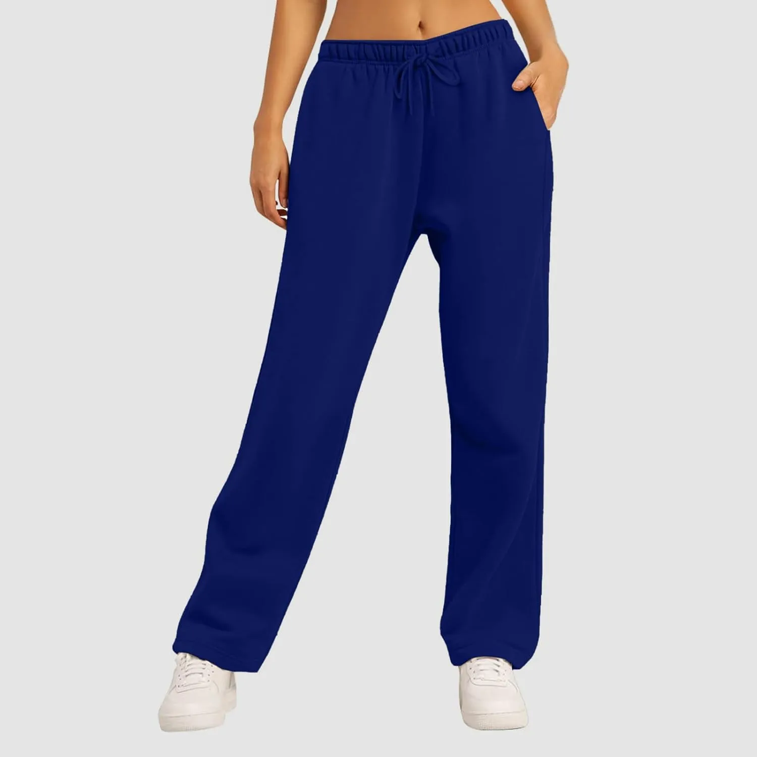 Women's Fleece Lined Sweatpants Casual Fall High Waisted Drawstring Baggy Wide Straight Leg Lounge Pants with Pockets