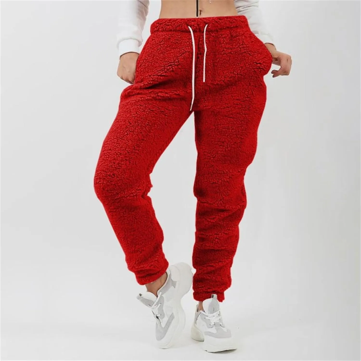 Women's High Waist Fuzzy Fleece Lounge Long Pants Warm Sweatpants Winter Daily Pants Sherpa Lined Joggers with Pockets