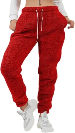 Women's High Waist Fuzzy Fleece Lounge Long Pants Warm Sweatpants Winter Daily Pants Sherpa Lined Joggers with Pockets