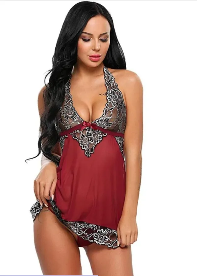 Women's Lace Open Back V-Neck Nightgown