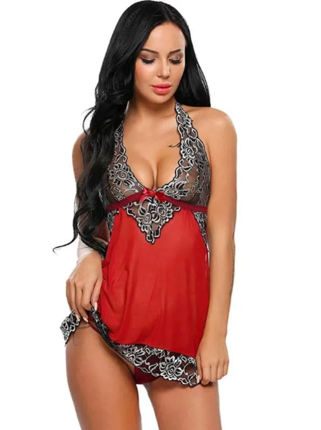 Women's Lace Open Back V-Neck Nightgown