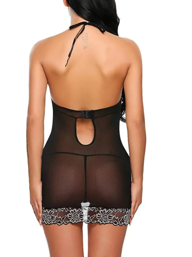 Women's Lace Open Back V-Neck Nightgown