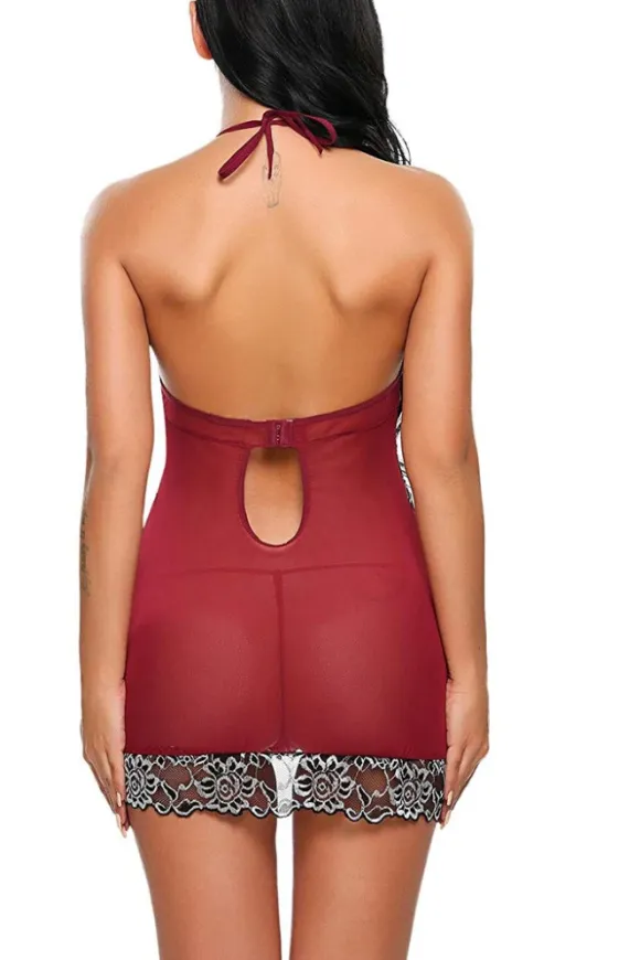 Women's Lace Open Back V-Neck Nightgown