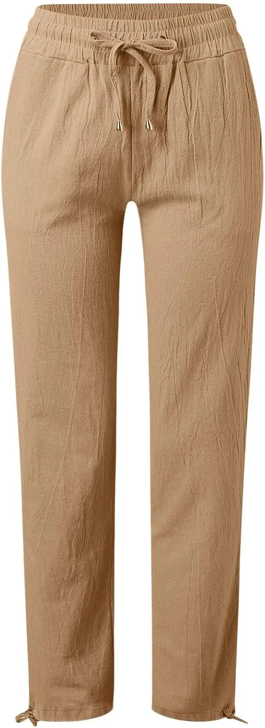 Women's Linen Capri Pants mom Jeans high Waisted Light Weight Pants for Women Summer Travel Linen Pants Wrinkle Free