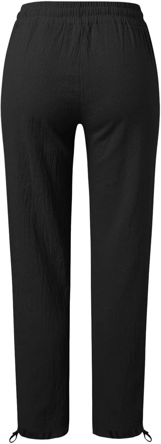 Women's Linen Capri Pants mom Jeans high Waisted Light Weight Pants for Women Summer Travel Linen Pants Wrinkle Free