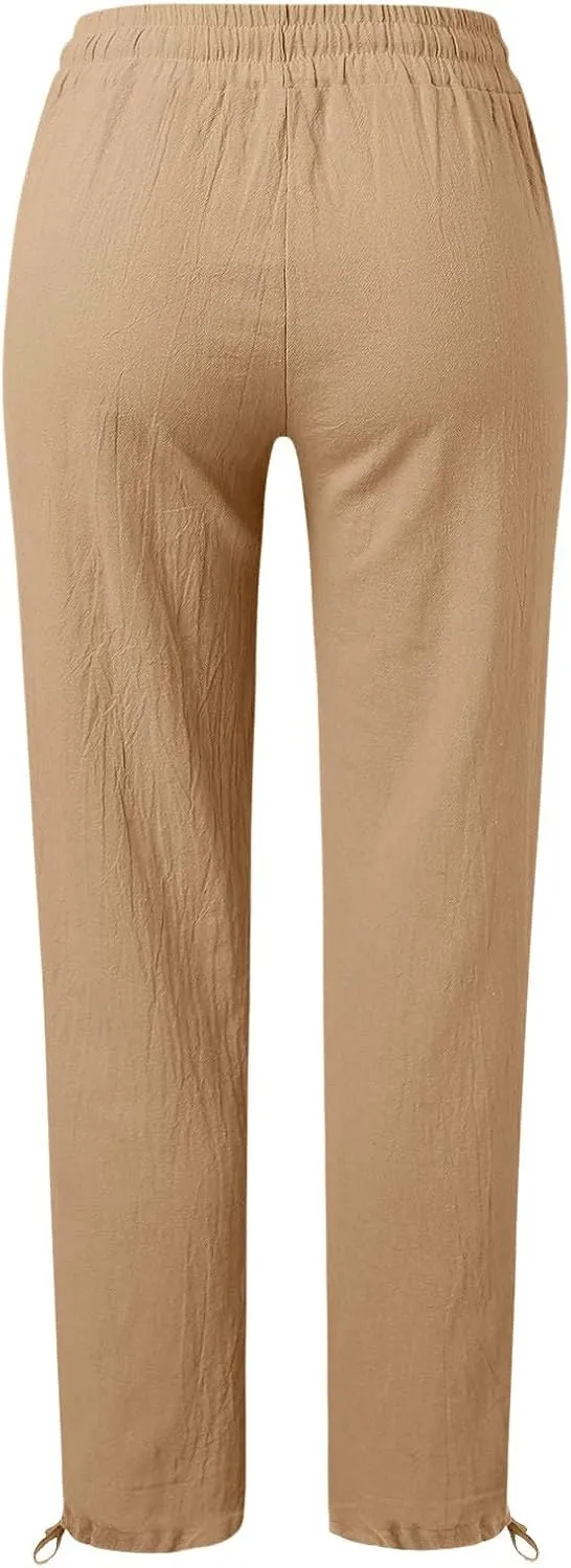 Women's Linen Capri Pants mom Jeans high Waisted Light Weight Pants for Women Summer Travel Linen Pants Wrinkle Free