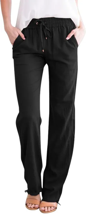 Women's Linen Capri Pants mom Jeans high Waisted Light Weight Pants for Women Summer Travel Linen Pants Wrinkle Free