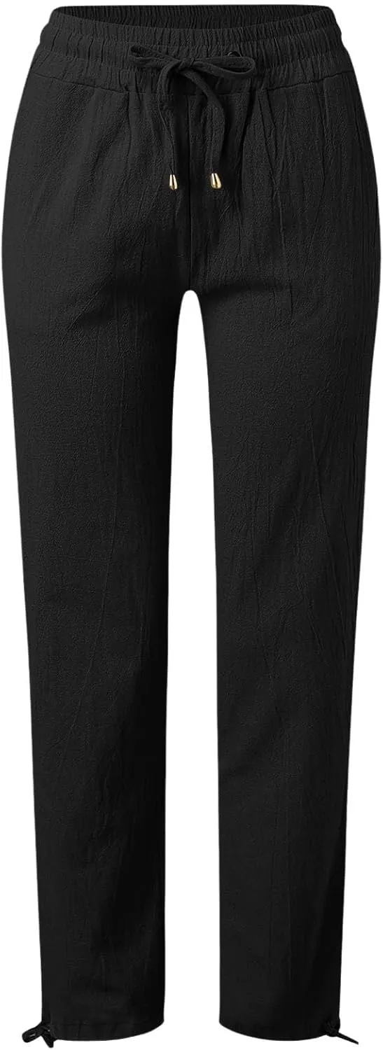Women's Linen Capri Pants mom Jeans high Waisted Light Weight Pants for Women Summer Travel Linen Pants Wrinkle Free