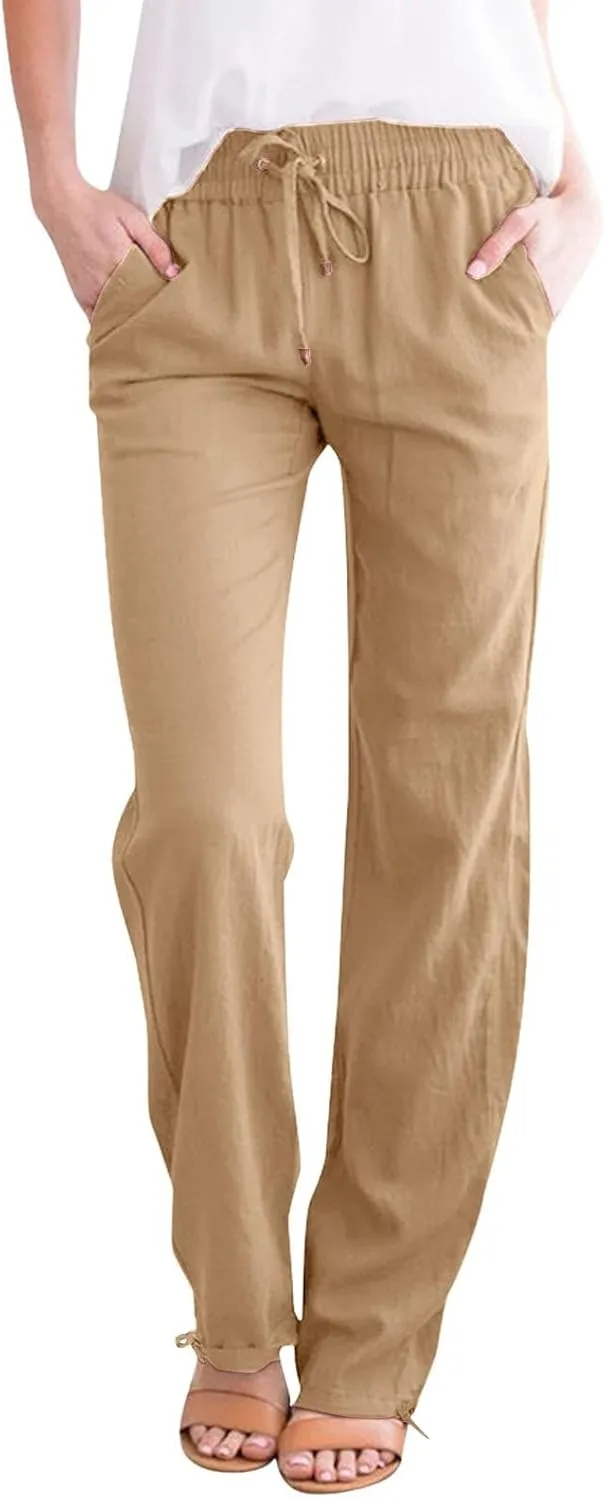 Women's Linen Capri Pants mom Jeans high Waisted Light Weight Pants for Women Summer Travel Linen Pants Wrinkle Free