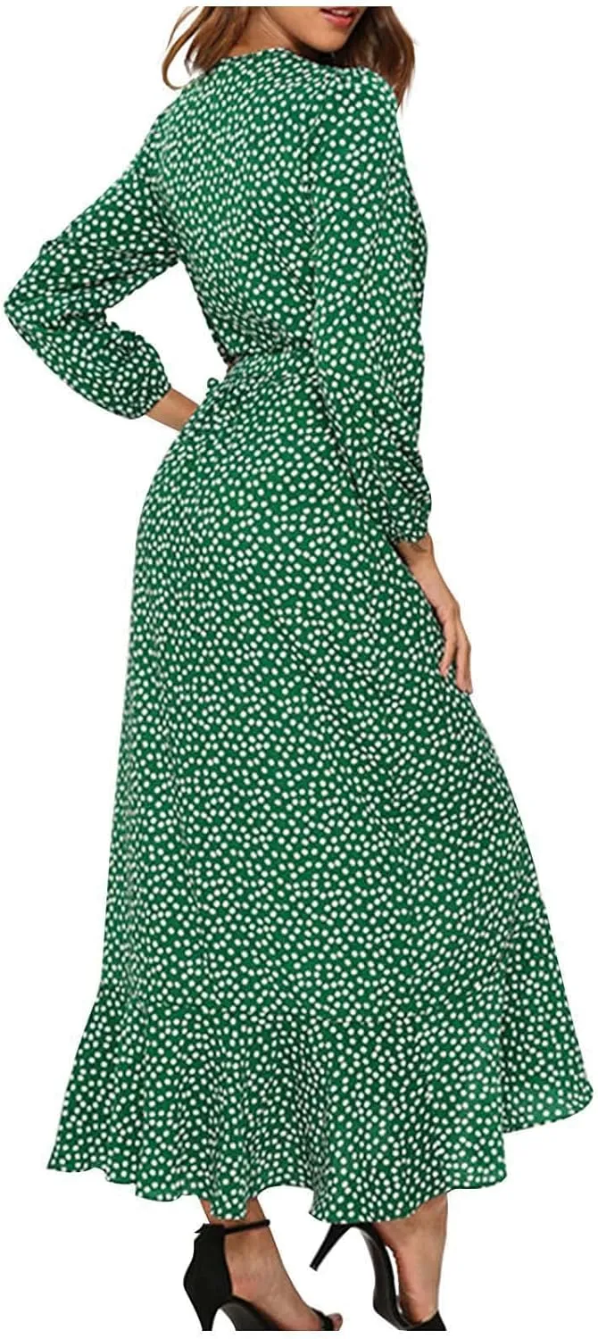 Womens Long Sleeve Dresses Floral Dresses for Women Turtle Neck Chiffon Beach Hawaiian Cardigan Maxi Long Dresses