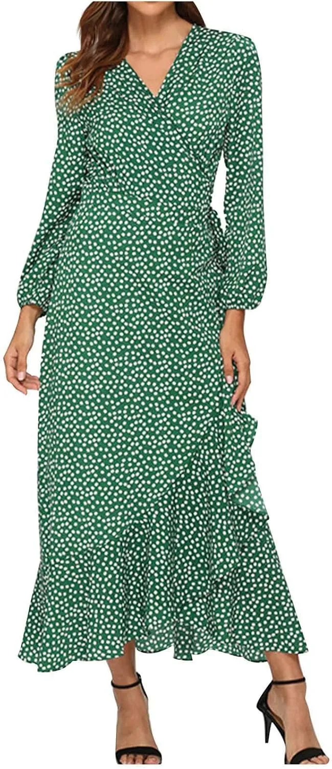 Womens Long Sleeve Dresses Floral Dresses for Women Turtle Neck Chiffon Beach Hawaiian Cardigan Maxi Long Dresses