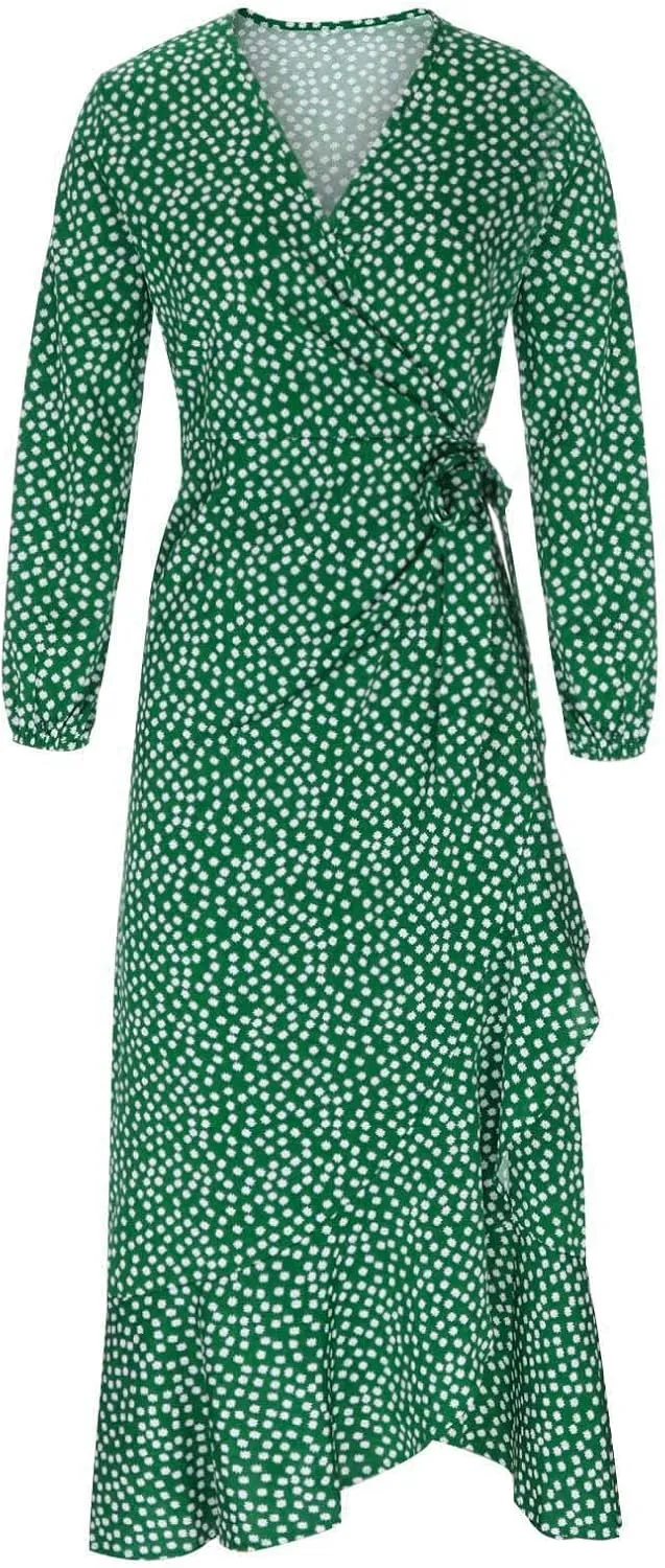 Womens Long Sleeve Dresses Floral Dresses for Women Turtle Neck Chiffon Beach Hawaiian Cardigan Maxi Long Dresses