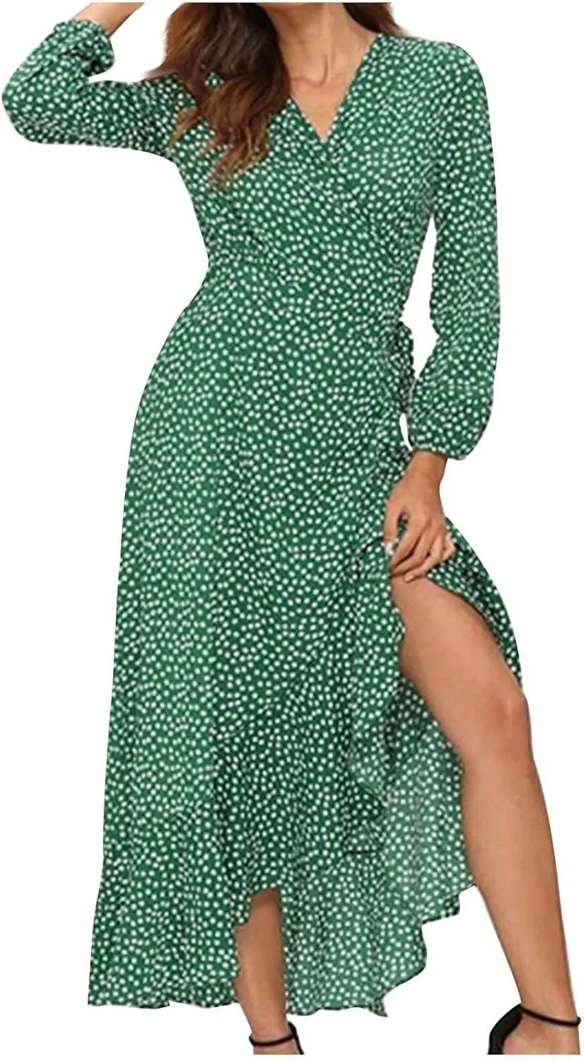 Womens Long Sleeve Dresses Floral Dresses for Women Turtle Neck Chiffon Beach Hawaiian Cardigan Maxi Long Dresses