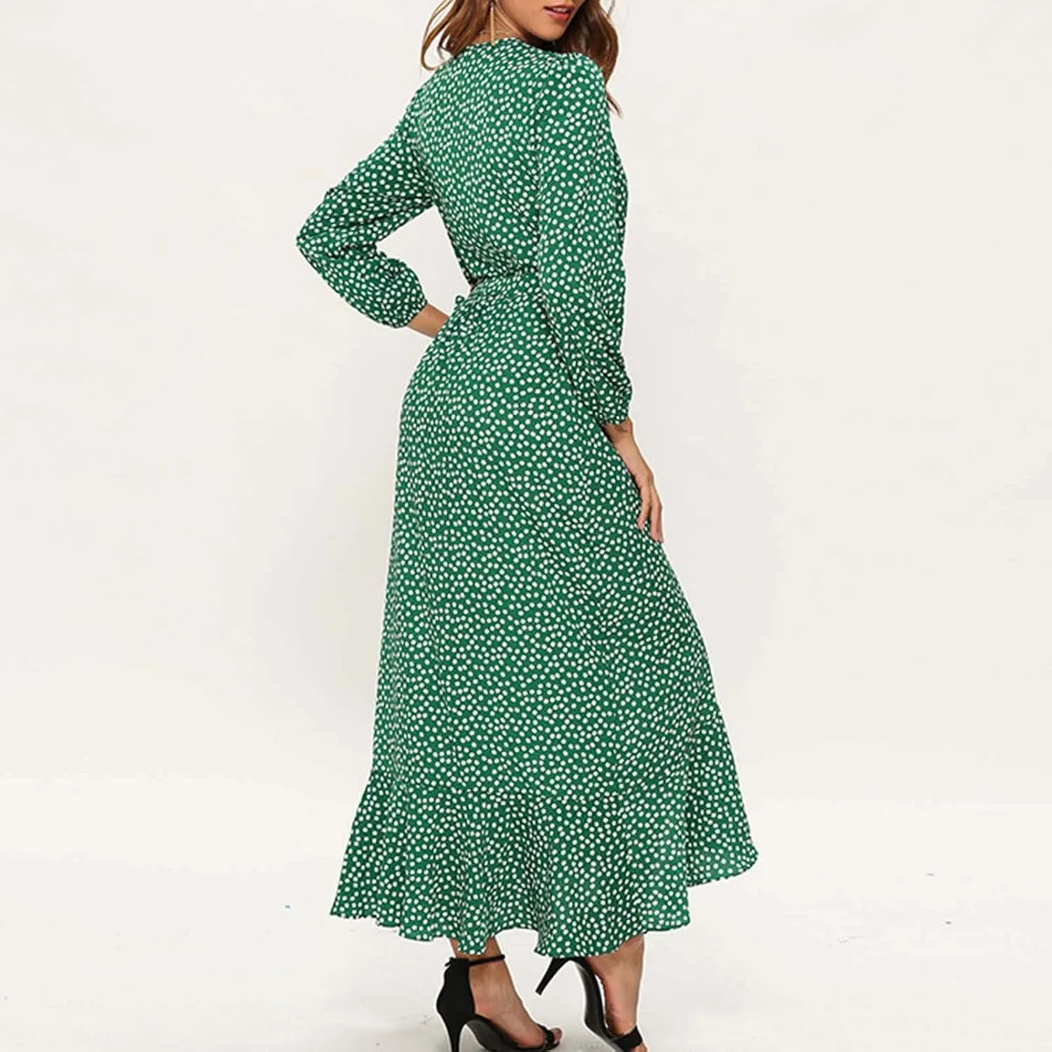 Womens Long Sleeve Dresses Floral Dresses for Women Turtle Neck Chiffon Beach Hawaiian Cardigan Maxi Long Dresses