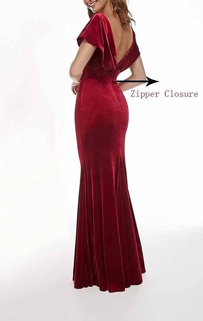 Women's Off Shoulder Mermaid Velvet Bridesmaid Dresses for Wedding Evening Gown Long Prom Party Dresses