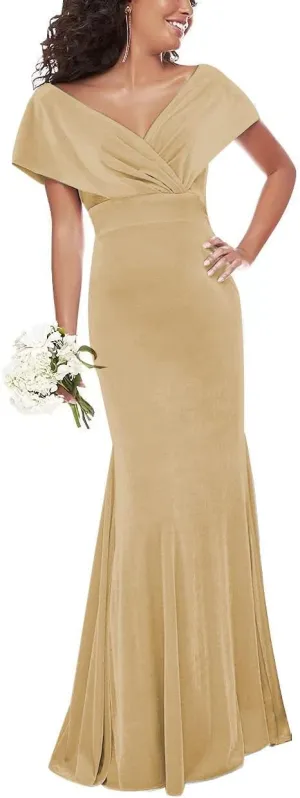 Women's Off Shoulder Mermaid Velvet Bridesmaid Dresses for Wedding Evening Gown Long Prom Party Dresses