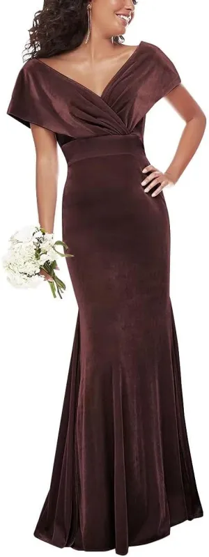 Women's Off Shoulder Mermaid Velvet Bridesmaid Dresses for Wedding Evening Gown Long Prom Party Dresses