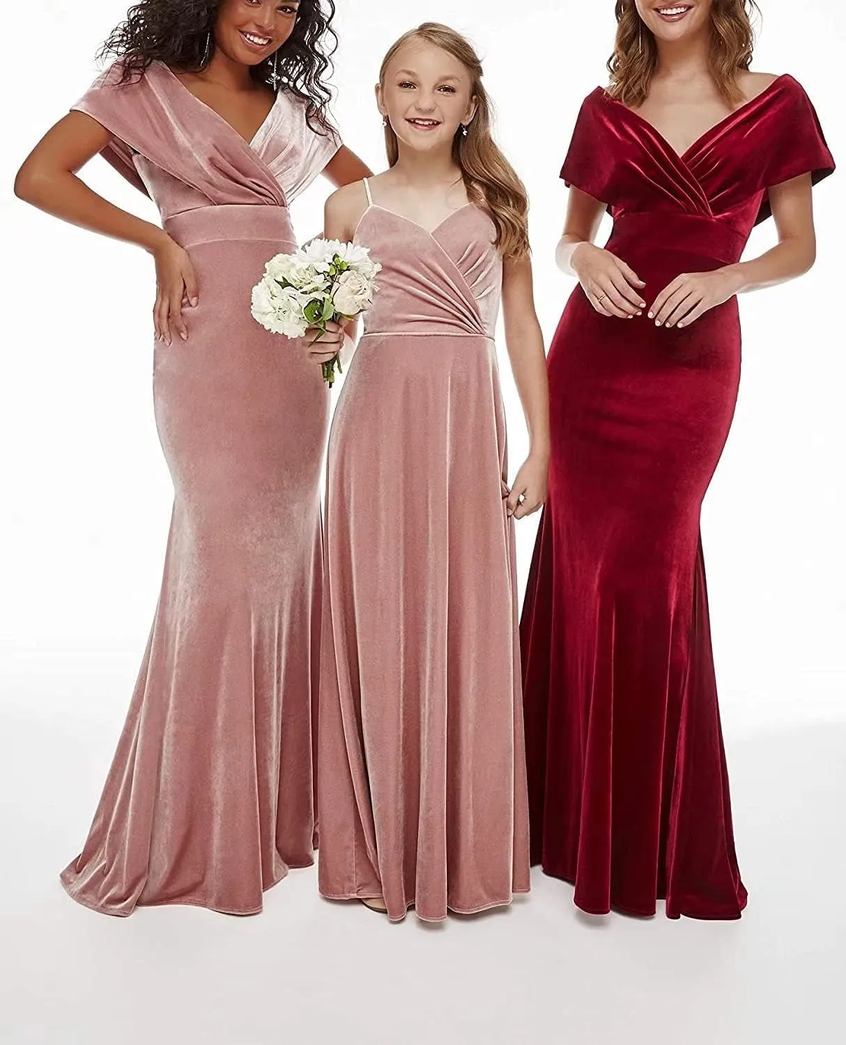 Women's Off Shoulder Mermaid Velvet Bridesmaid Dresses for Wedding Evening Gown Long Prom Party Dresses
