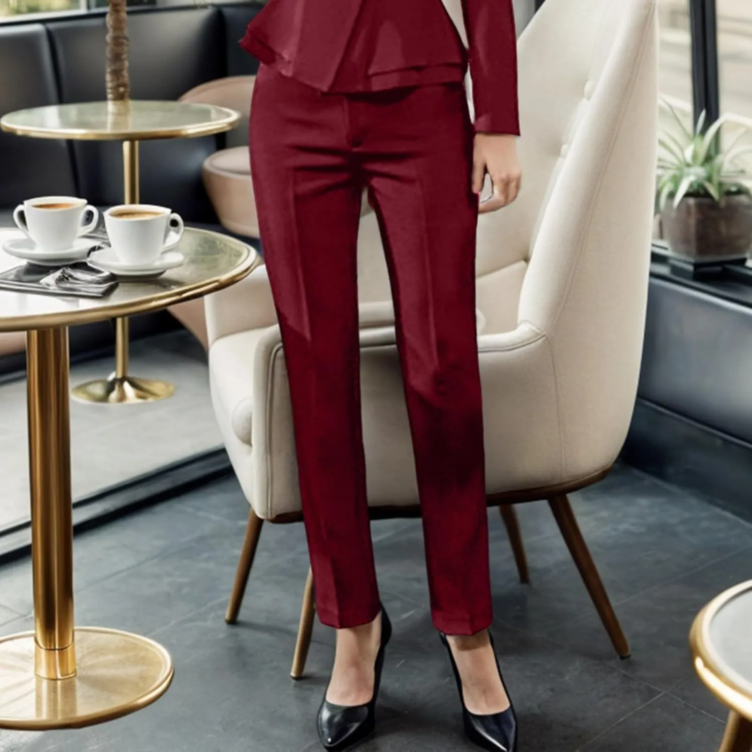 Women's Pants High Waisted Trendy Business Petite Pants Work Dress Slim Fit Straight Leg Suit Pants Bootcut Trousers