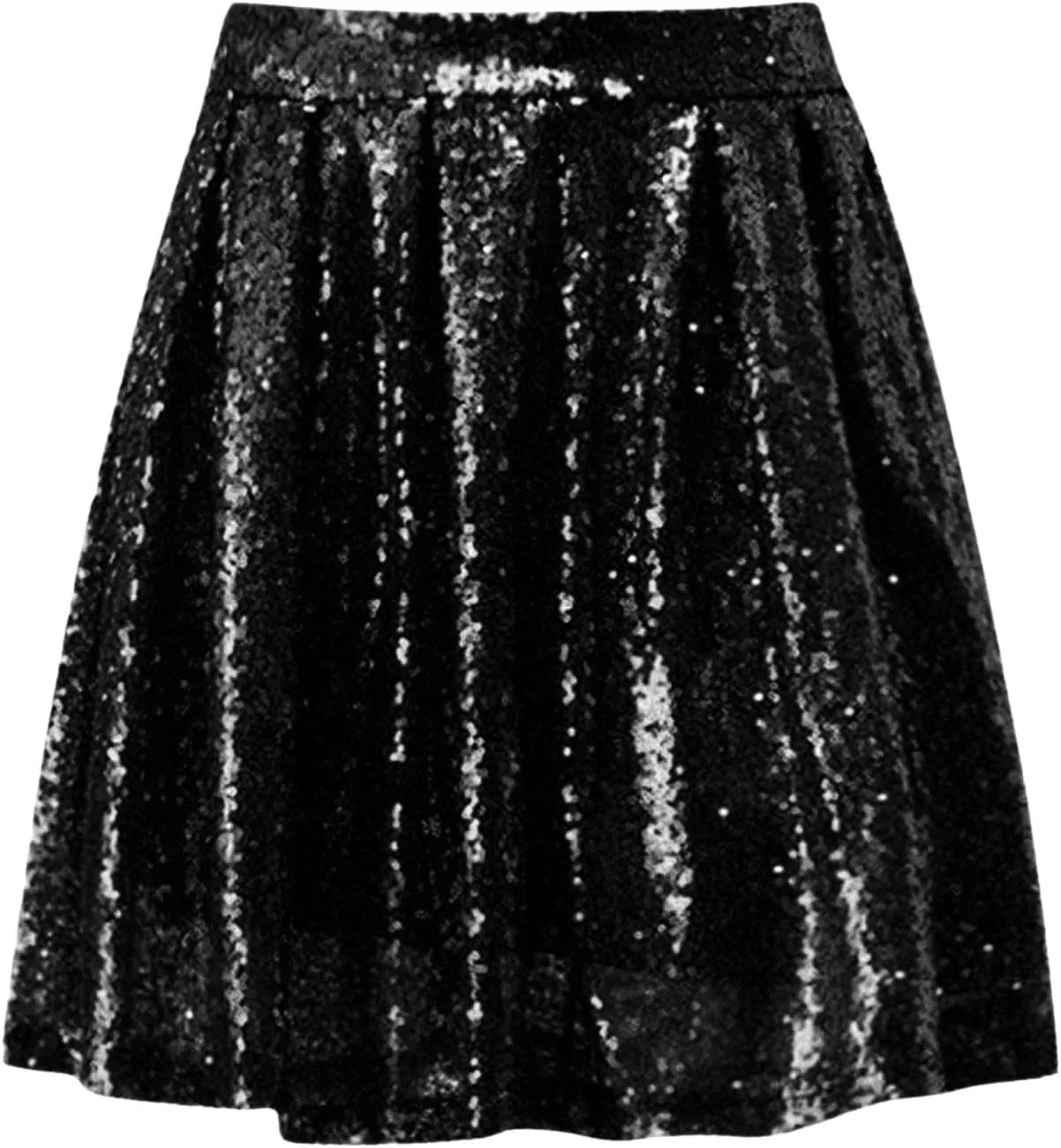 Womens Sequin Skirts Sparkly Knee Length Solid Color Flowy High Waist Sequin Bodycon Sparkly Skirt for Short Skirts