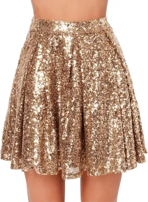 Womens Sequin Skirts Sparkly Knee Length Solid Color Flowy High Waist Sequin Bodycon Sparkly Skirt for Short Skirts