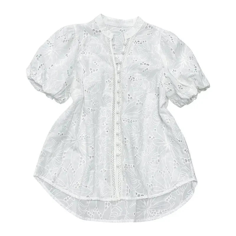 Women's Short-sleeved Cotton Embroidered Shirt