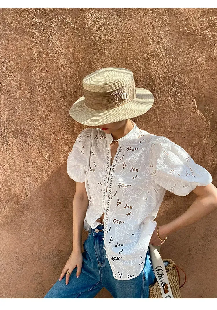 Women's Short-sleeved Cotton Embroidered Shirt