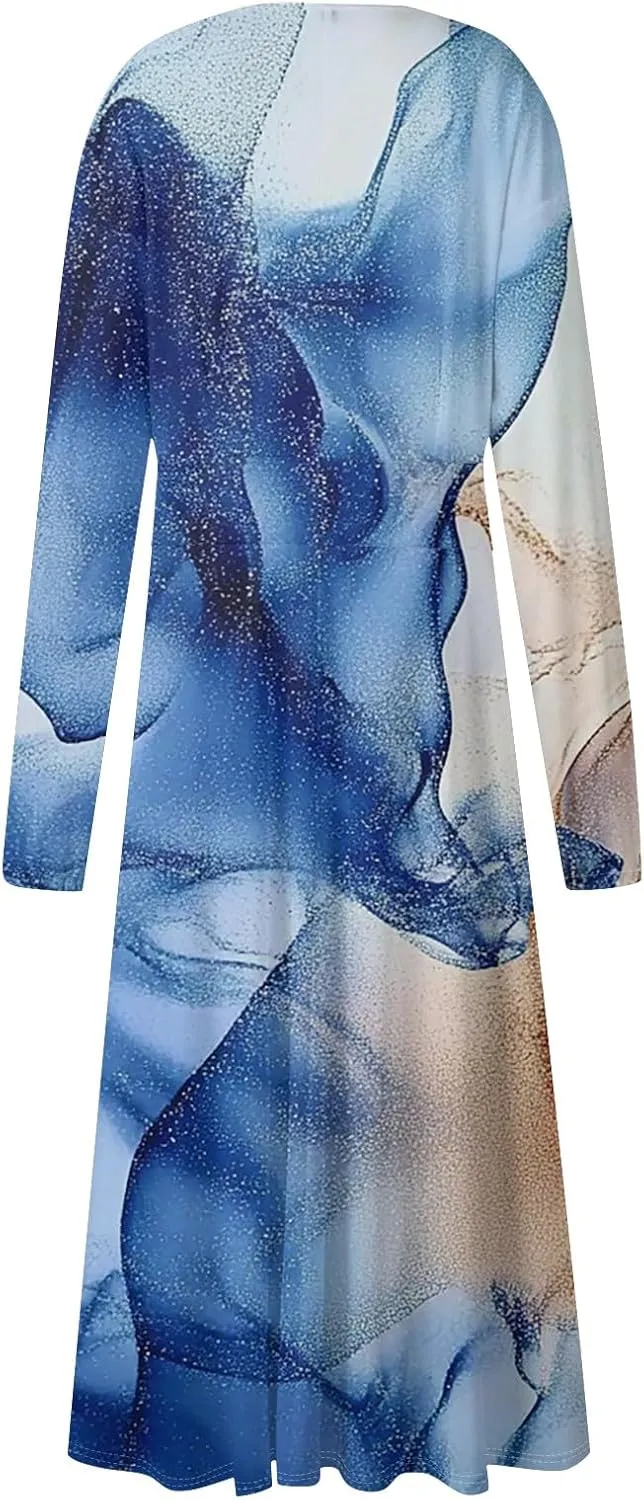 Womens Spring Dresses 2025 Long Sleeve V Neck Midi Tea Length Teens Ladies Casual Western Fitted Dress